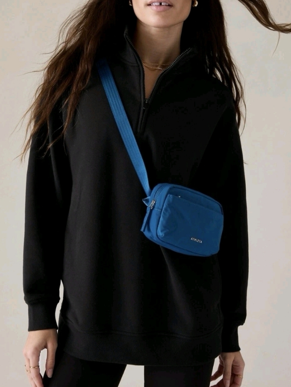 Athleta Forever Fleece 1/4 Zip Sweatshirt Black Size Small